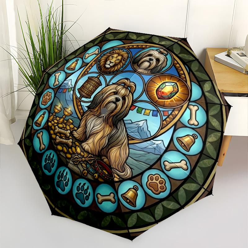 Dog Lion Glass pattern umbrella, portable and foldable design, 8 ribs, a casual accessory for Halloween, Christmas, and birthday gifts.