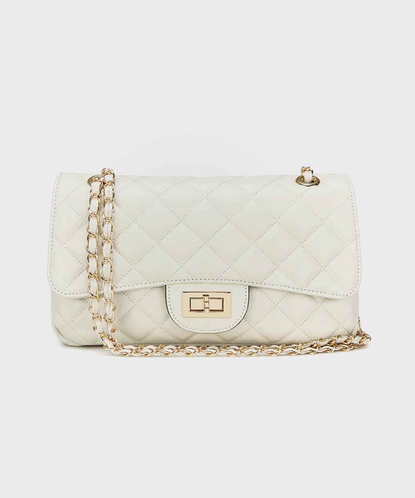 Studio Saera Classic Cowhide Quilted Chain 2-Way Shoulder Bag H13H363 Ivory
