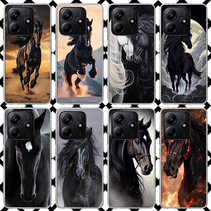 Coque de téléphone Animal Cheval Noir pour Xiaomi Redmi Note 15 14 14S 13 12 12S 11 Pro Plus 11E 11T 11S 10S 5G Coque Souple Fundas Redmi N