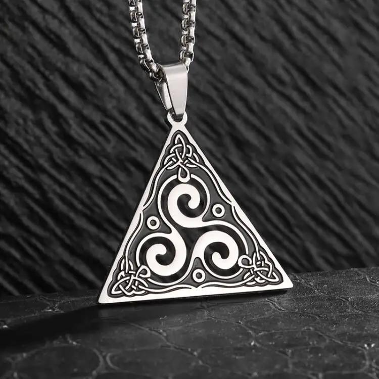 Nordic Rune Celtic Knot Necklace Men Stainless Steel Pendant Valknut Pagan Men Scandinavian Jewelry Punk Gift