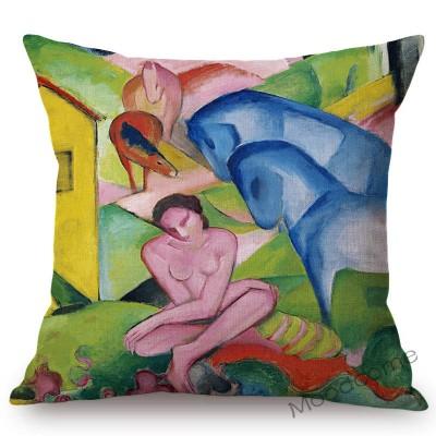 Expressionism Artwork Blue Horses Fox Cubism Animals Abstract Oil Painting Franz Marc Sofa Decorative Pillow Case Cushion Cover