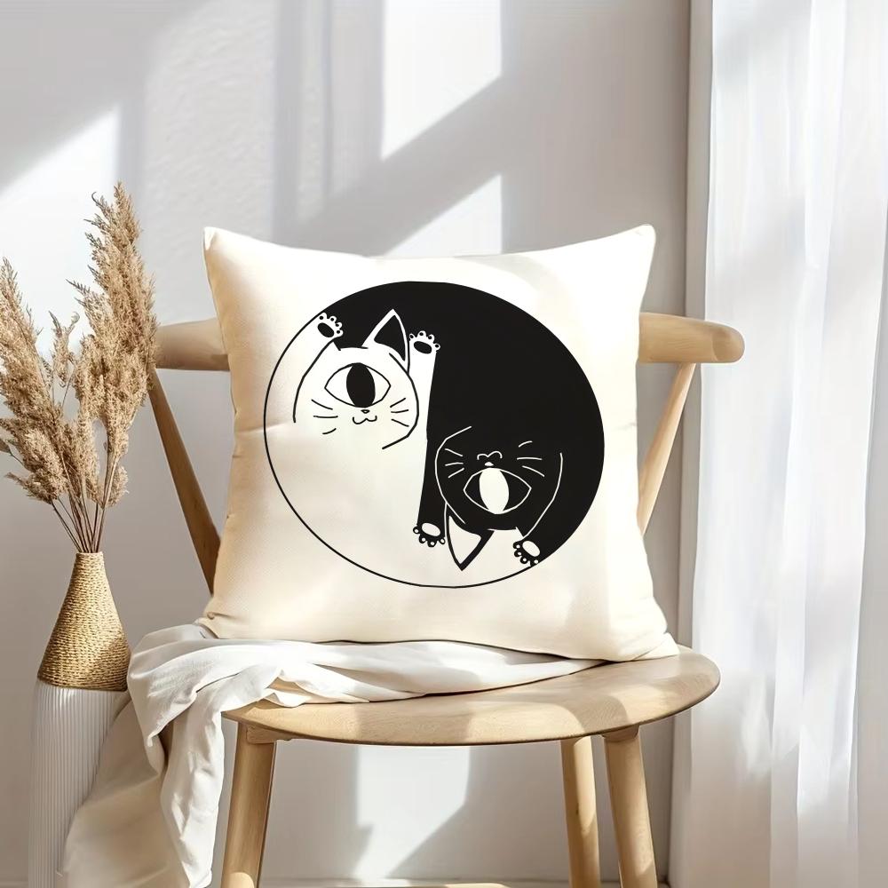 Music And Cat Cushion Cover Soft Plush Throw Pillow Cover | Double-Sided Decorative Cushion Case | Sofa Bedroom Home Decor