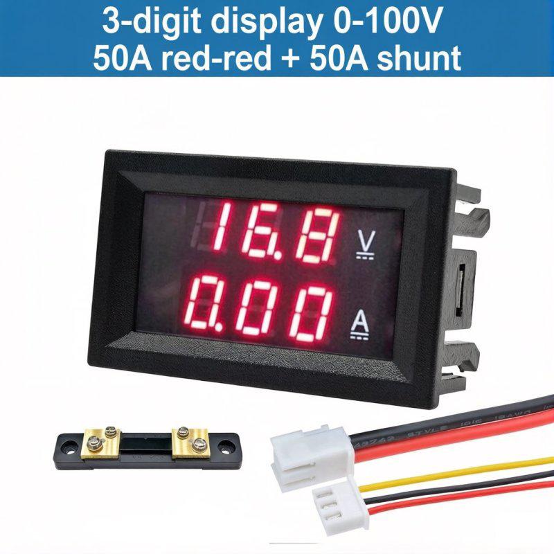 LIZAO DC 0-100V/200V Digital Voltage Current Power Meter 10A/50A/100A Dual Display Panel Meter