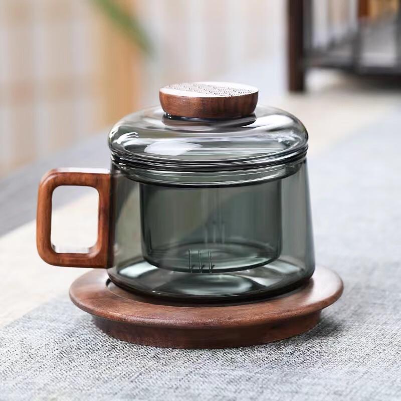 Shangqi Glass Tea Infuser Cup with Wooden Tray