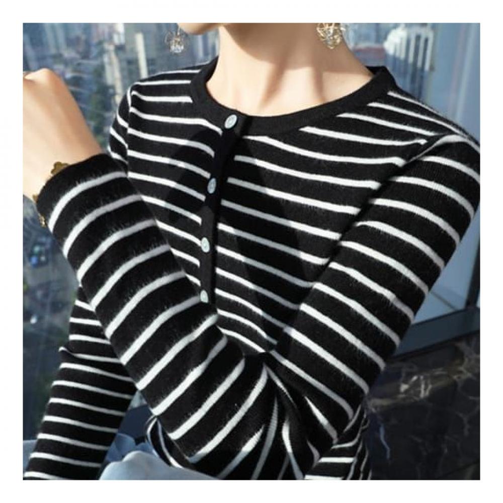 Navava Casual STripe BuTTon Long Sleeve KniT T shirT Nk2275