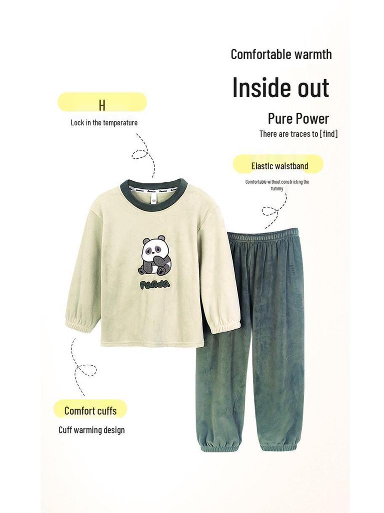 Kids' Wool Plush Pajamas Set - Warm Autumn/Winter Coral Fleece Sleepwear for Boys and Girls