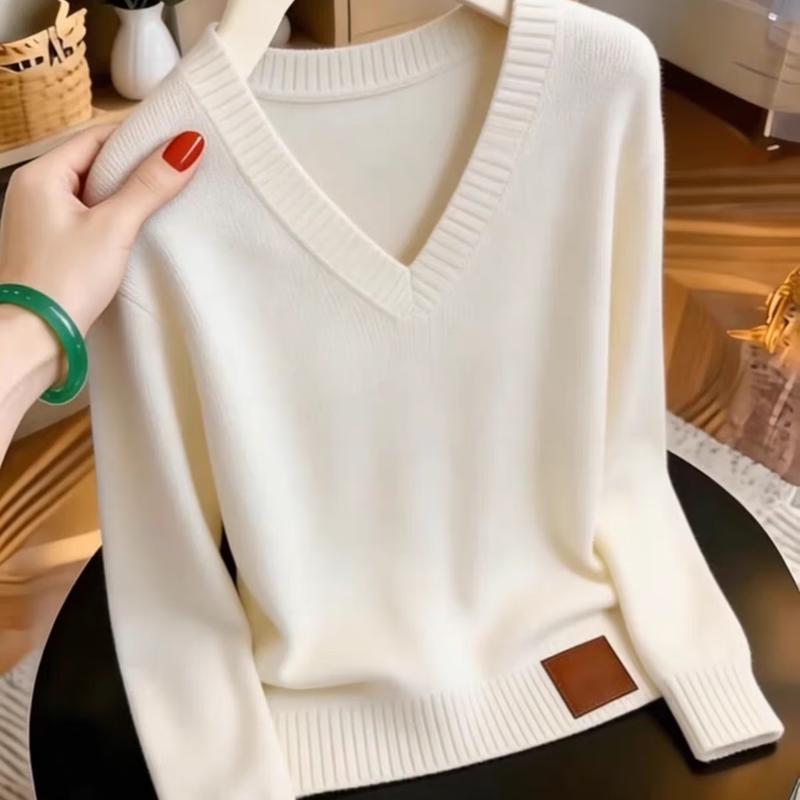 ZOSOUL Minimalist V-Neck Ribbed Knit Sweater