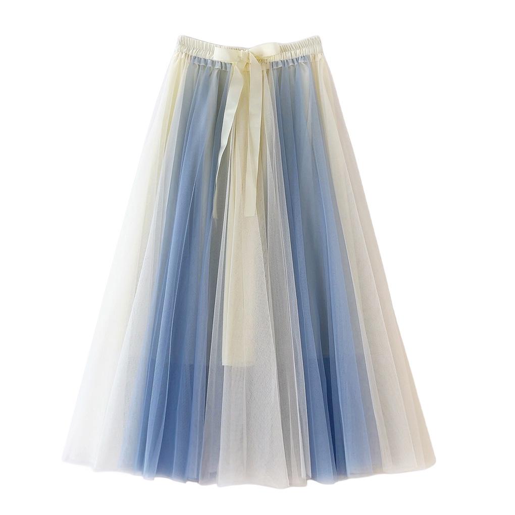 2024 Color-Block Mesh Dress - Gentle, Korean-Style, Four-Season Long Skirt