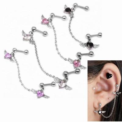 1.2mm cuore doppio lobo elica piercing orecchino catena cartilagine orecchino borchie ciondola ragazza moda gioielli per il corpo