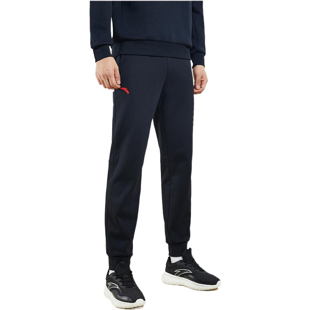 Anta Training Series Solid Color Print Logo Plus Velvet Sweatpants Men Bottoms Black 152247314-1