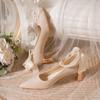 French Pointed Bridesmaid Shoes Thick Heel Wedding Shoes Female Bride High Heel Mary Jane Autumn Evening Breeze Gentle Single Shoes