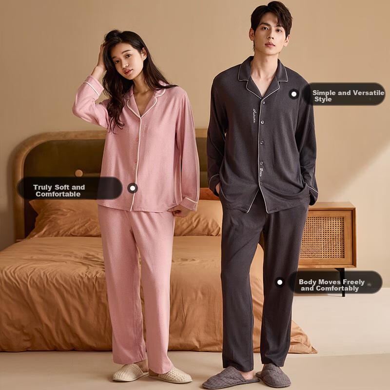 Autumndeer Couples Pajamas Soft Cloud Fleece Autumn Winter Long Sleeve Homewear Set Light ()