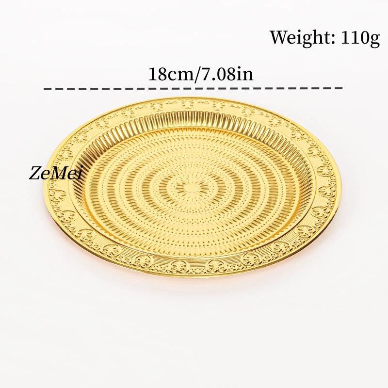 Round Fruit Plate,European-Style Exquisitely Carved Ripple Texture Metal Cake Tray,Dessert Living Room Snack Plate Decoration