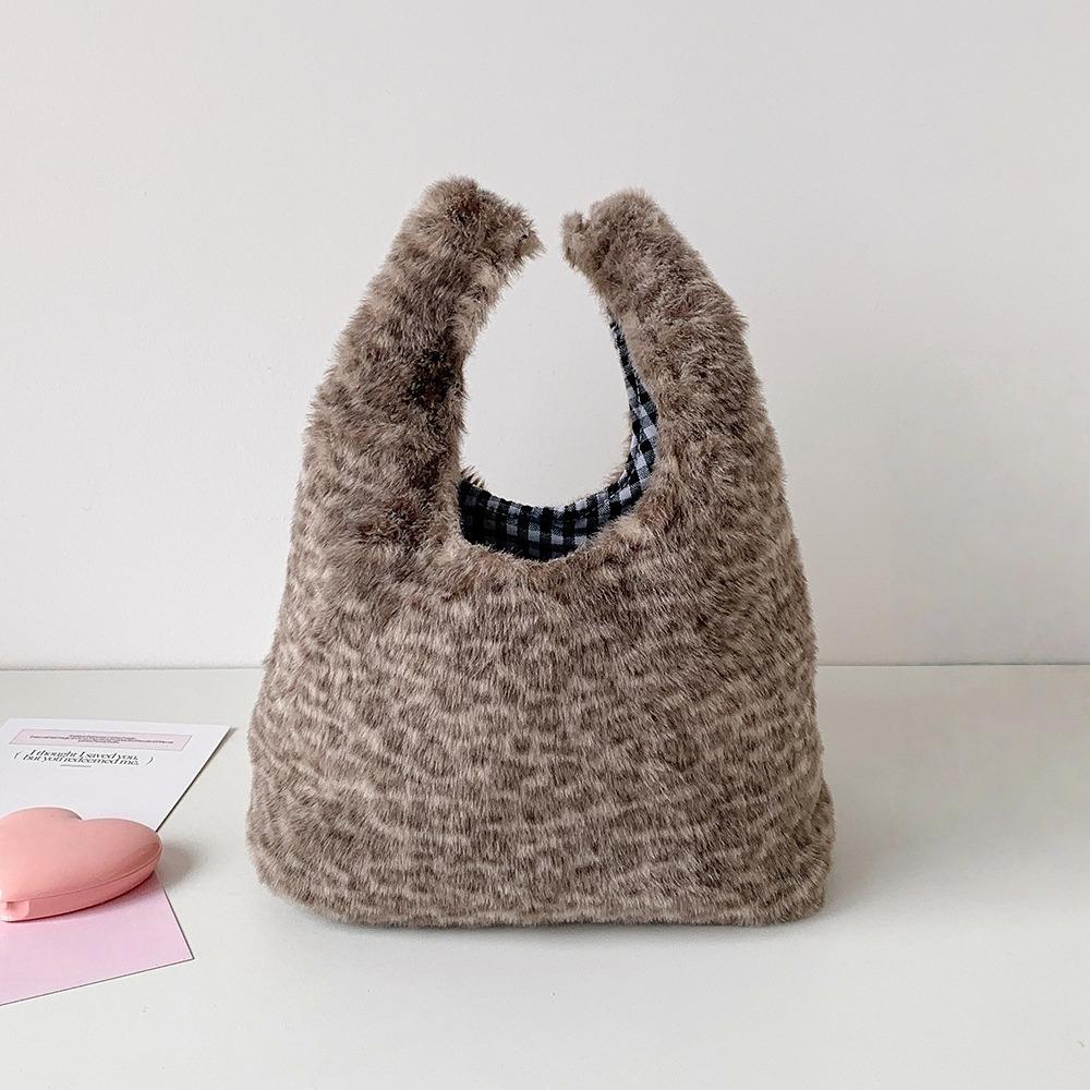 Storage Leopard Print Plush Handbag Tote Bags Hand Purses Korean Underarm Bags Flower Pattern Leopard/Stripe Fluffy Storage Bag