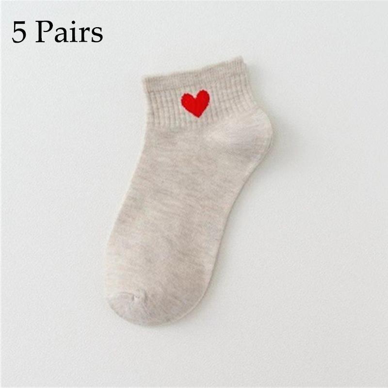 5 Pairs Socks Cotton Short Socks Harajuku Novelty Love Heart Pattern Socks Hip Hop Solid Color Cute Socks