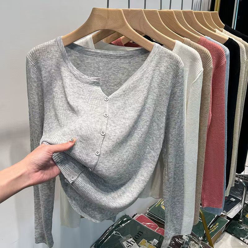 Spring and Autumn Women's Clothing New Thin Soft Waxy and Thin Long-sleeved Knitted Sunscreen and Women's Knitted Sweater