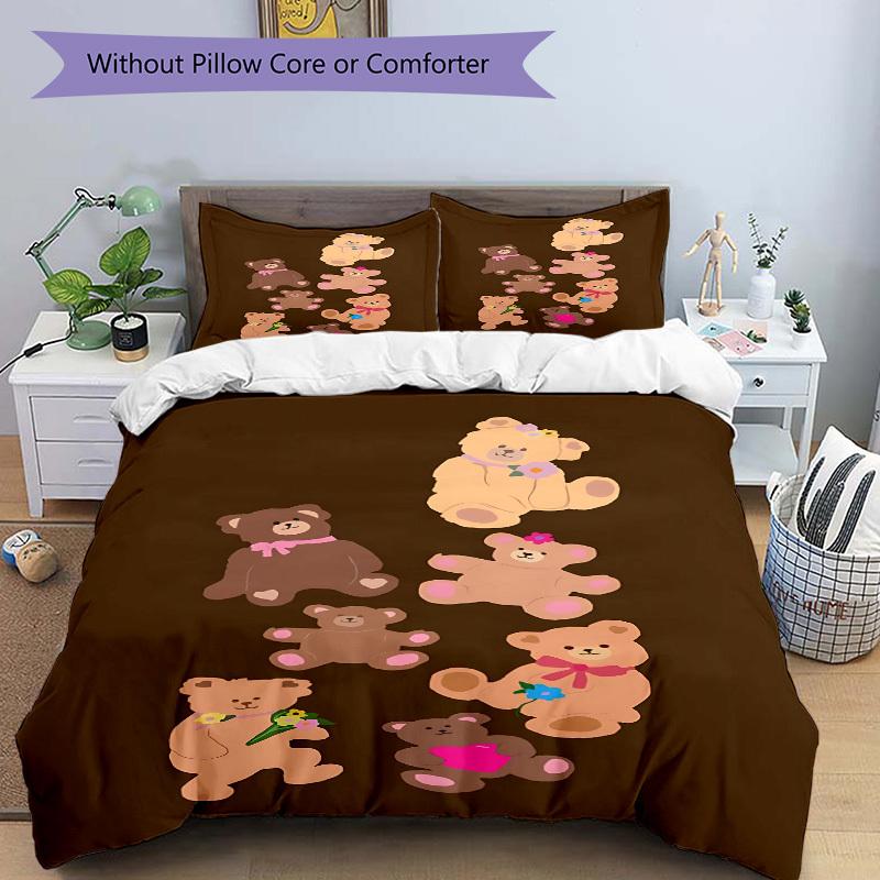 3-teiliges Teddybär-Bettwäsche-Set, Ideal für den Heimgebrauch, Geeignet für Schlafzimmerdekoration (1*Bettbezug + 1/2*Kissenbezüge, Ohne Füllung) yy250821239