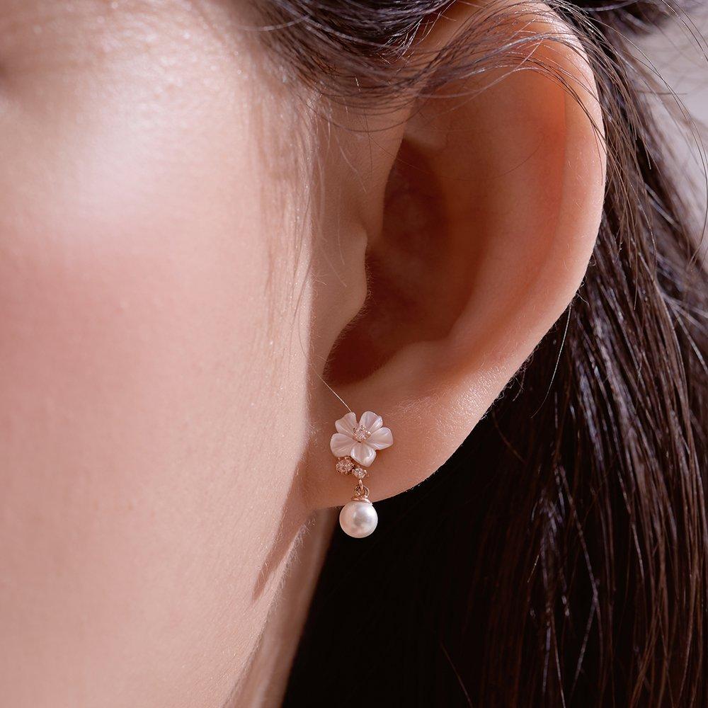 14K Swallow Pearl Mother-of-Pearl Flower Earrings W