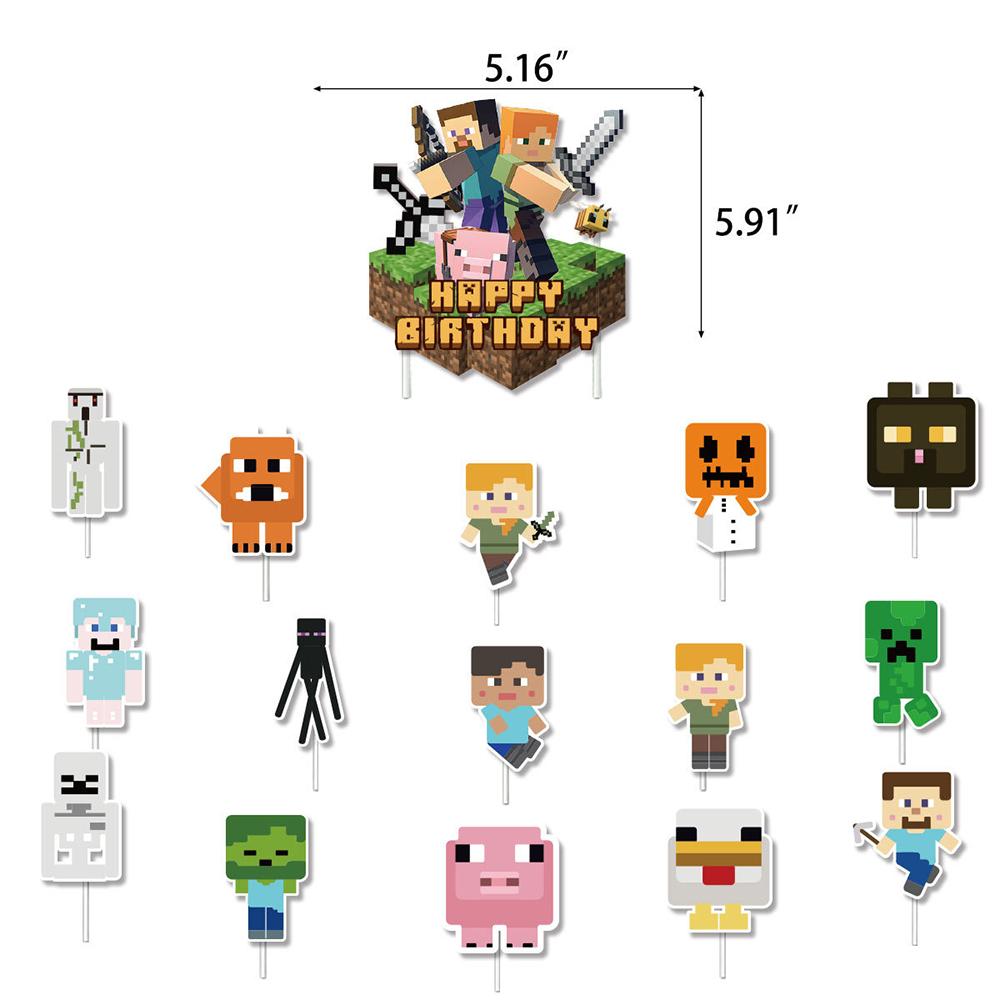 Miner Birthday Party Supplies Pixel Theme Include Cake Topper Banner Balloons