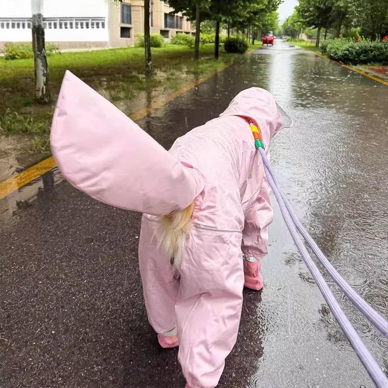 Medium and Large Dog Dog Raincoat Four-legged Waterproof All-inclusive Plus Mask Large Dog One-piece Poncho Cloak