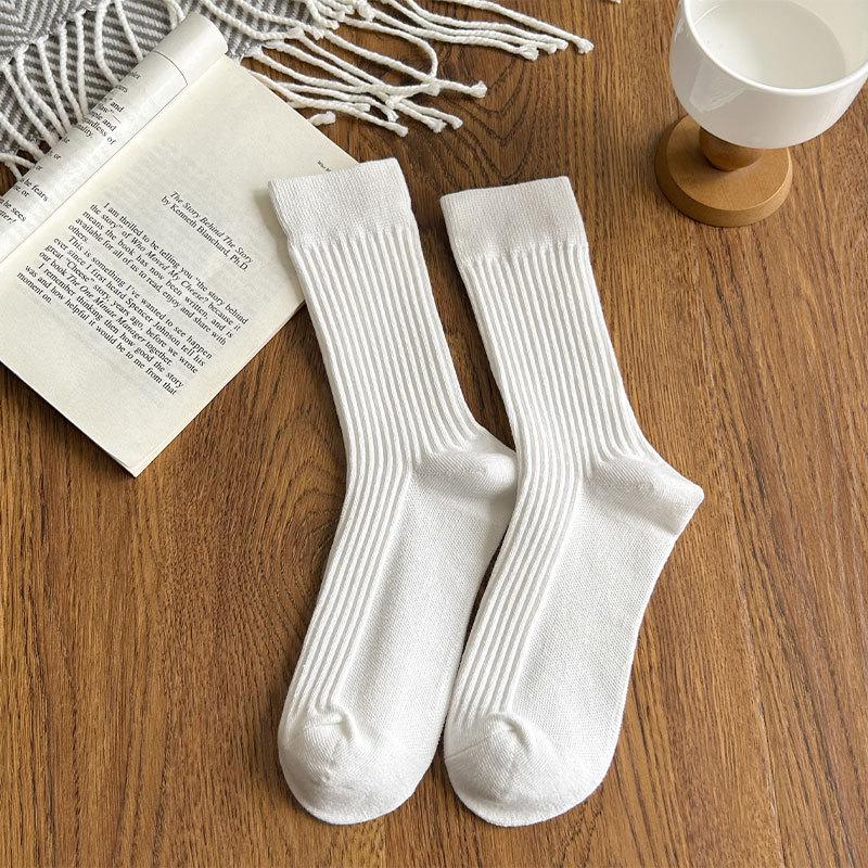 

Autumn and Winter Socks, Women s Mid-calf Socks, Pile Socks, Solid-colored Cotton Socks, Versatile and Simple Socks 1 pair білий