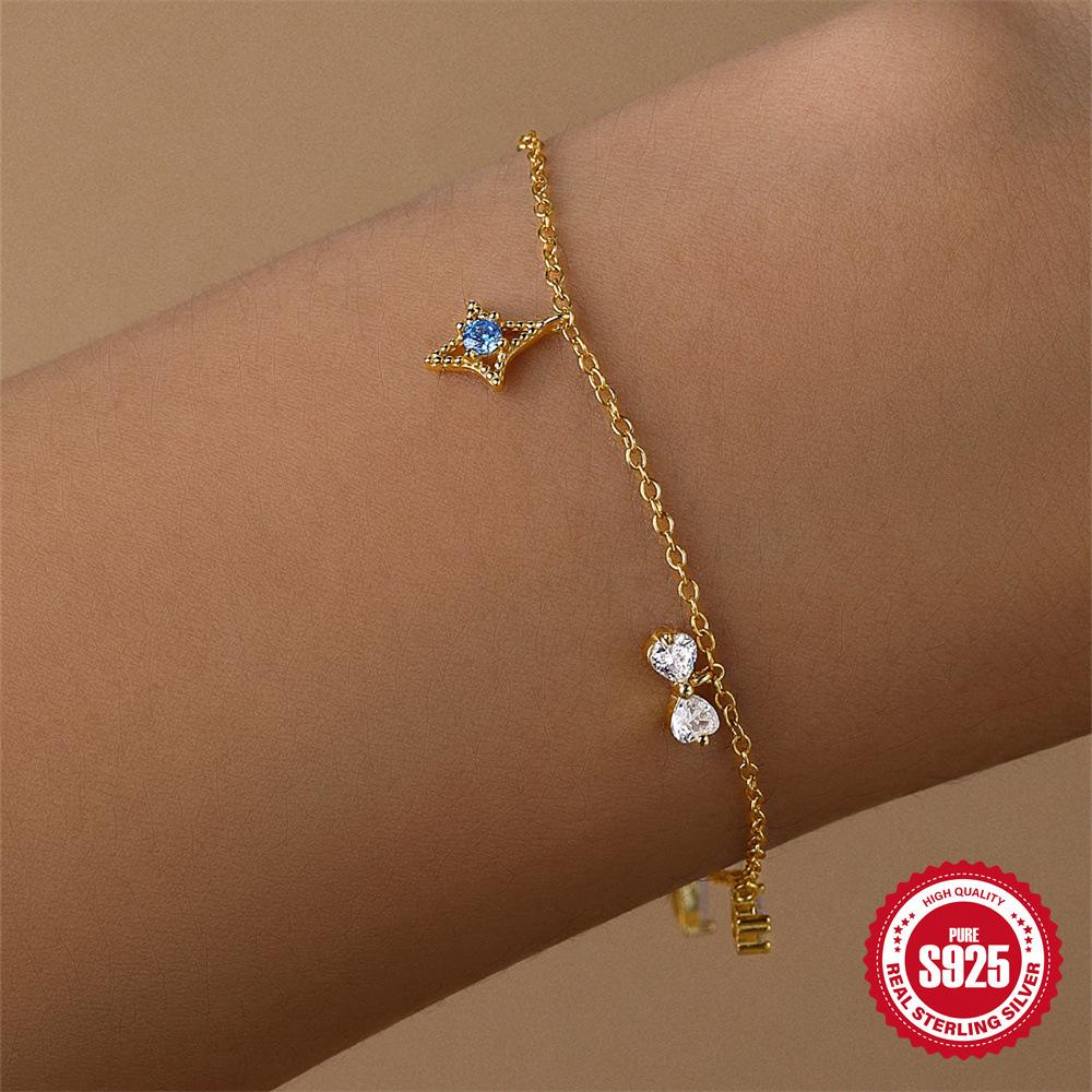 Simple And Versatile S925 Sterling Silver Daily Wear Water Drop/Bow/Tetragonal Star Combination Design Geometric Bracelet