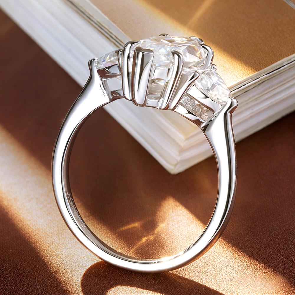 3 Carat Marquise Cut Full Moissanite Engagement Ring for Women   Copper3 Stones Diamond Wedding Bands Fine Jewelry