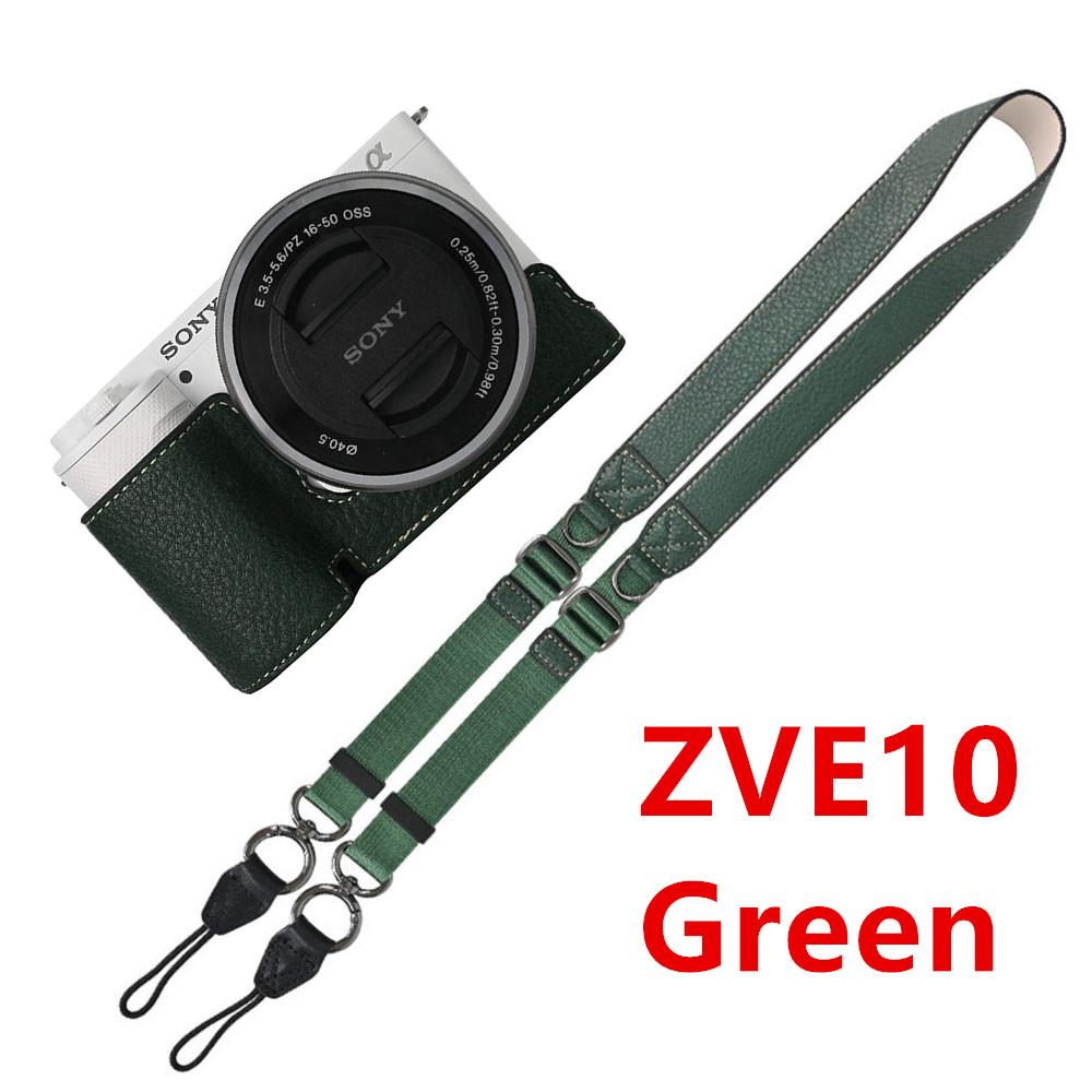 Půl pouzdro na fotoaparát z PU kůže s texturou liči pro Sony A6700 A6400 A6300 A6100 A6000 ZVE10 ZVE10II ZVE10M2 Spodní otevírací kryt s popruhem