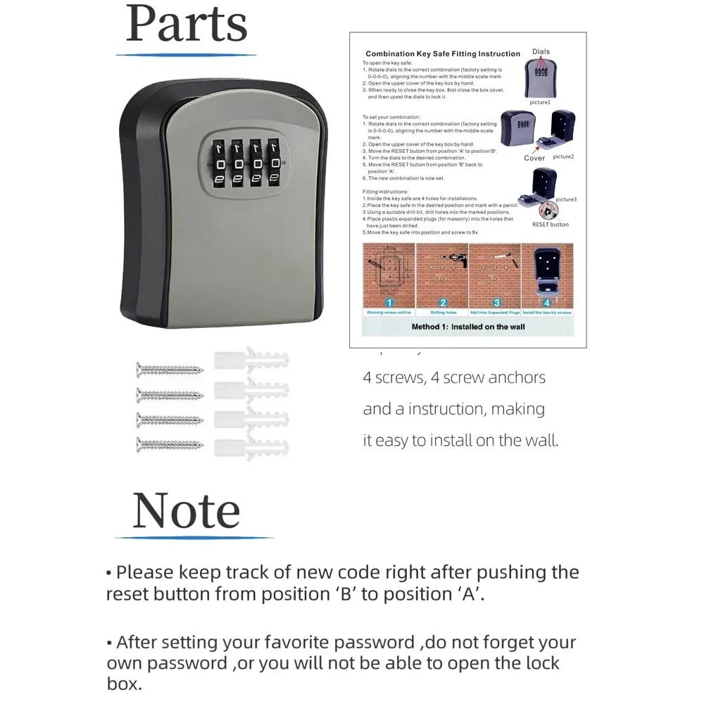 Wall Mount Key Storage Secret Box Organizer 4 Digit Combination Password Outdoor Security Code Lock for House Keys Key Safe