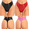 Womens Patent Leather Panties Wet Look High Waist Thong Design Adjustable Back Buckle Belted Club Wear