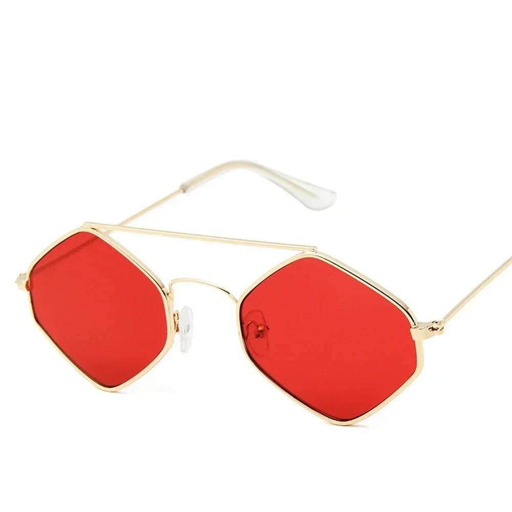 Vintage Polygonal Ocean Sunglasses For Women With Retro Metal Frame And Double Beam Design