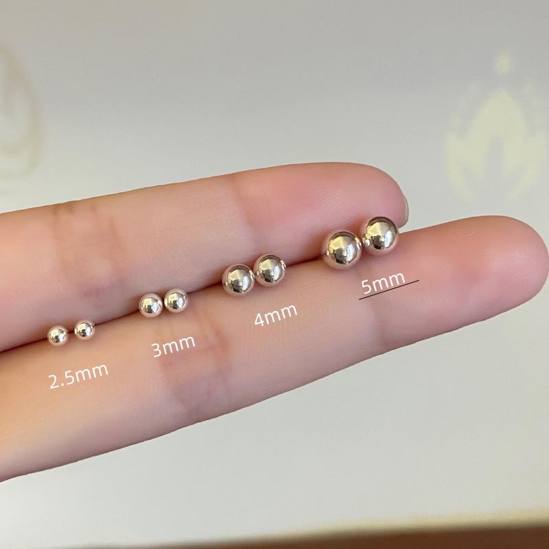 925 Sterling Silver Round Bead Stud Earrings - 2024 Women's Trend, High-End Ear Care & Cartilage Jewelry