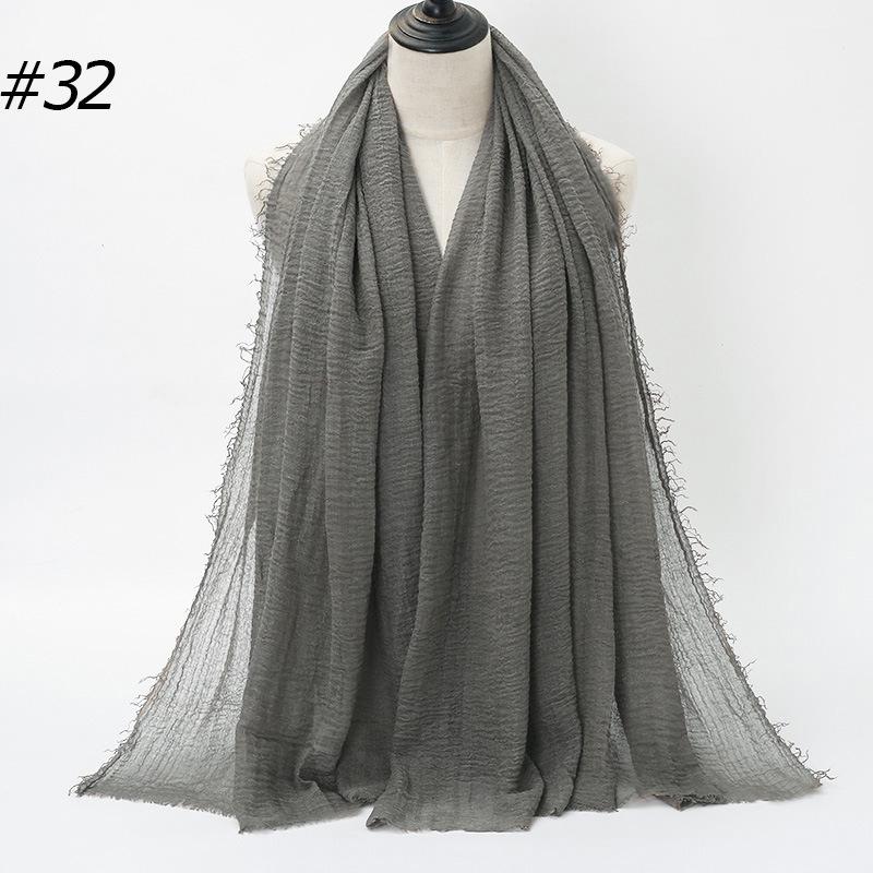 Solid Color Wrinkled Cotton-Linen Feel Women's Headscarf with Fur Edge