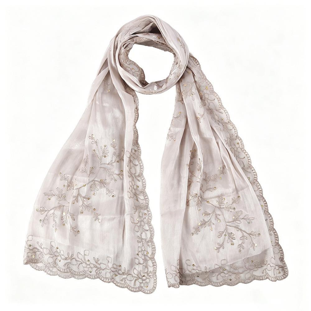 Flowy Sequin Floral Hijab Sparkly Sequin Embroidered Hijab Lace Edge Shawl Wedding Occasion
