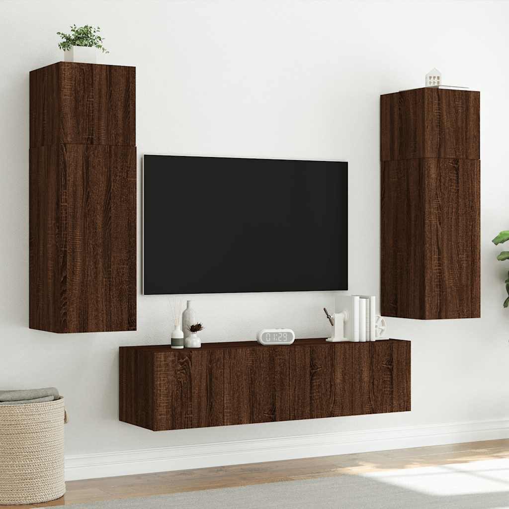 Vidaxl Ścienna Szafka Tv Z Led, Brązowy Dąb, 80X35X31 Cm