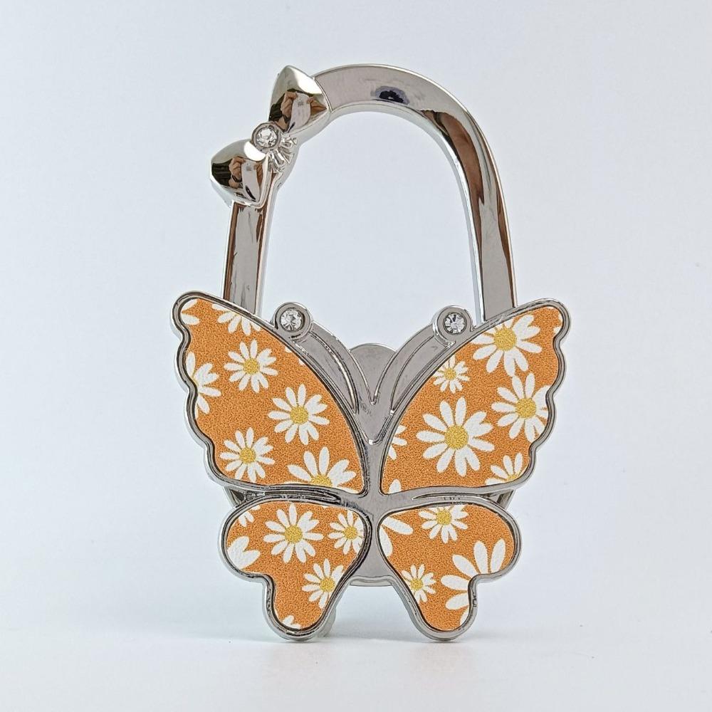 Durable Foldable Butterfly Handbag Hook Portable Creative Purse Holder Chrysanthemum Flowers Purse Hanger for Table