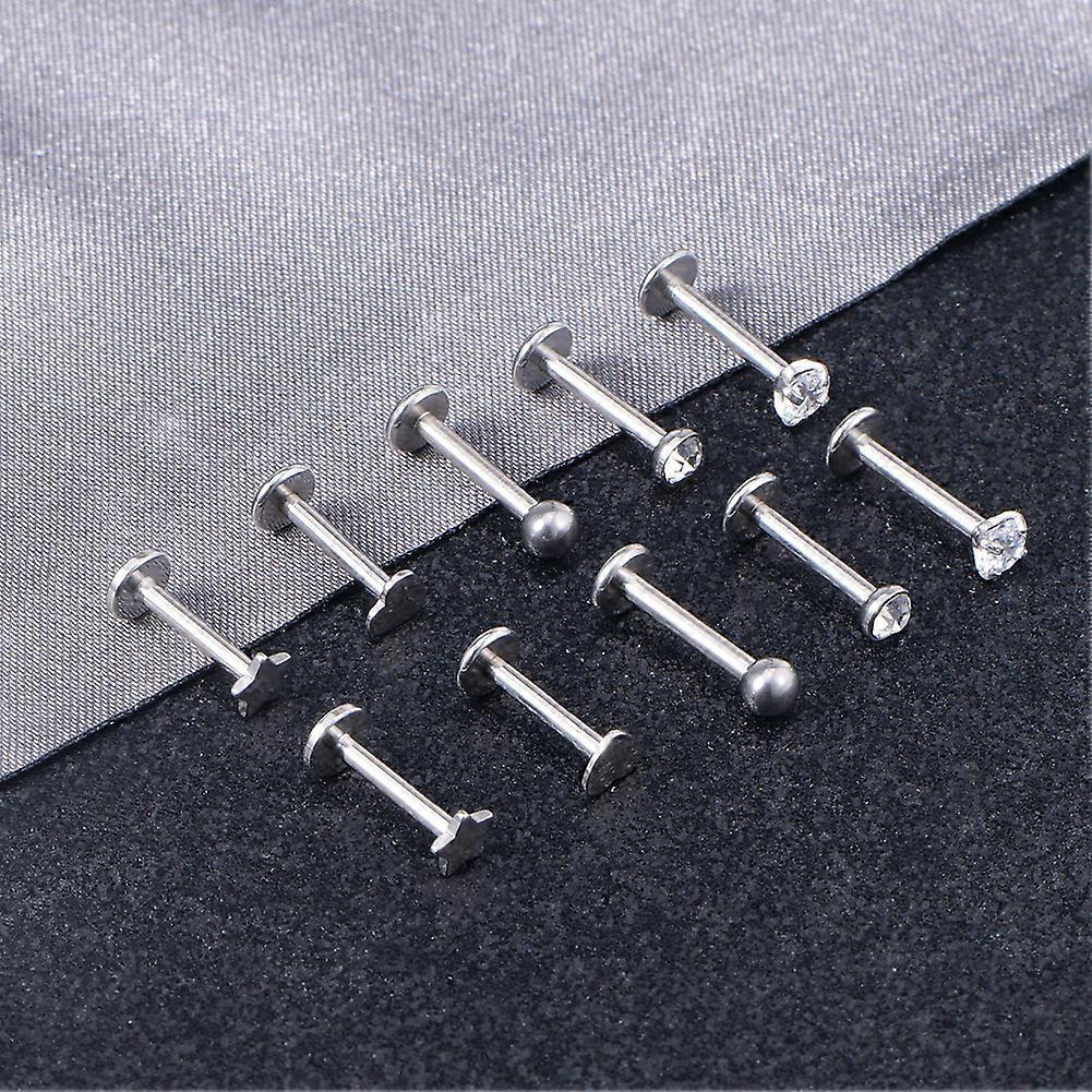 4 Pair 16 Gauge Lip Larbet Stud Piercing Bars Set 8mm Silver Stainless Steel Tragus Helix Piercing Jewellery