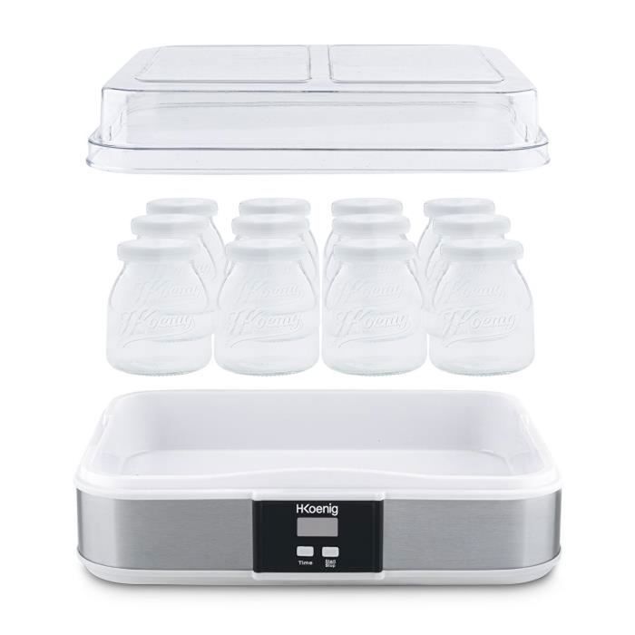 HKOENIG Yogurt Maker - ELY120 - Capacity 12 Pots of 160ml - Programmable Up To 15h - 15W