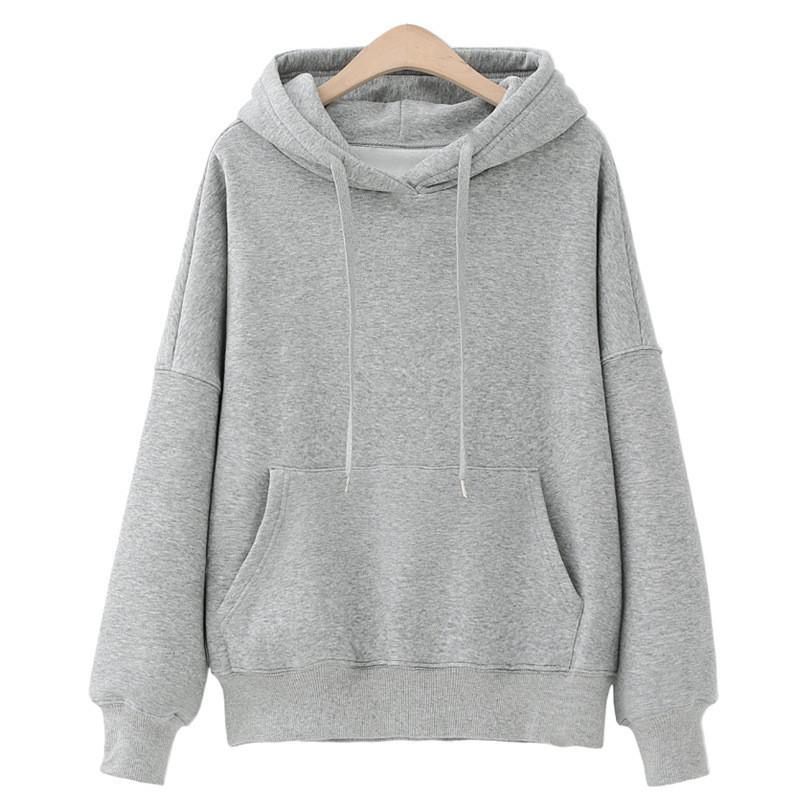 Women's Korean Style Solid Color Hoodie - Autumn, Loose Fit, Versatile, Simple, Plus Velvet