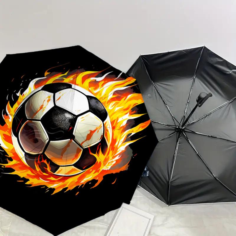 1pc Flaming Soccer Ball Design Umbrella with Plastic Handle,Suitable for All Seasons Home Travel Outdoor UmbrellaDD1501