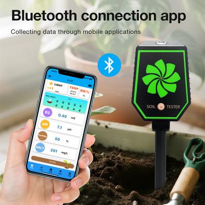 8v1 Bluetooth chytrý půdní tester pH/soli/EC/úrodnosti/teploty/vlhkosti/světla/vlhkosti Půdní pH metr pro květiny