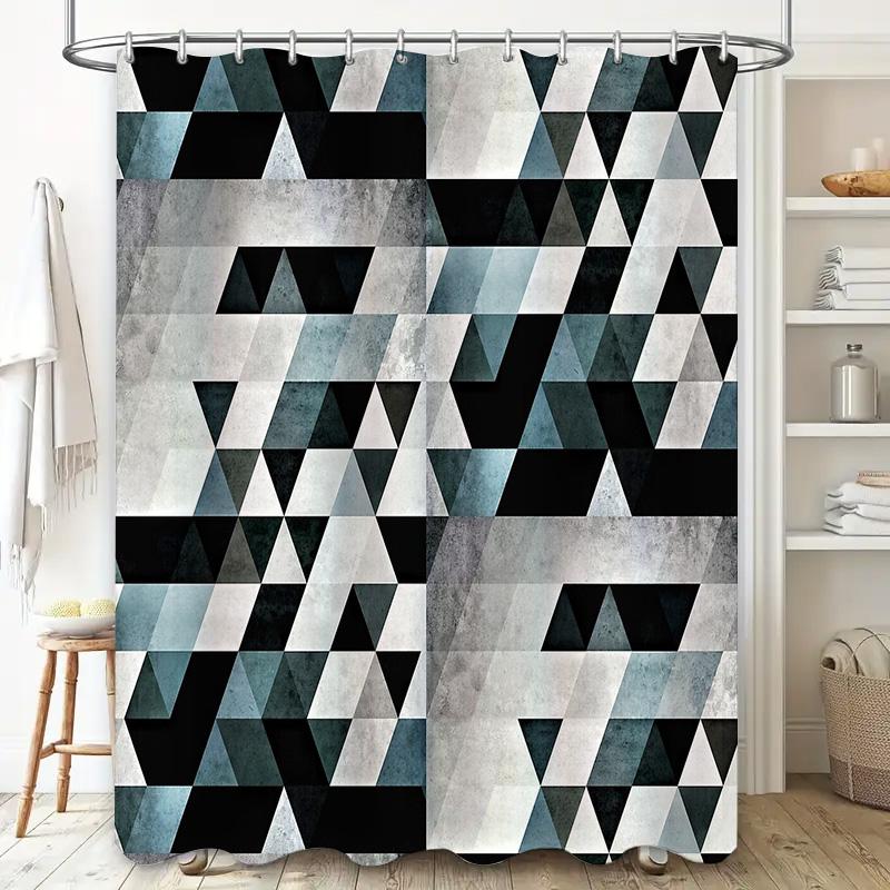 Geometric Shower Curtain Modern Abstract Triangle Pattern Waterproof Bathroom Decor Farmhouse Coastal Home Textile Washable