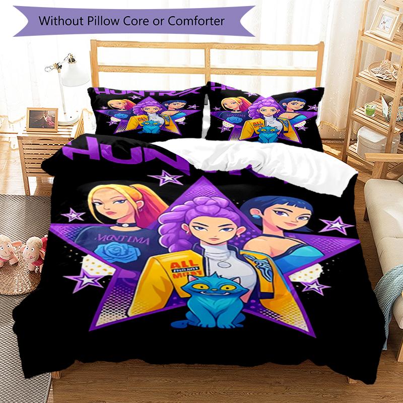 3pcs KPop Demon Hunters Bedding Set Duvet Cover Closure Includes 1 Duvet Cover & 2 Pillowcases, Soft and Comfortable for All Seasons.