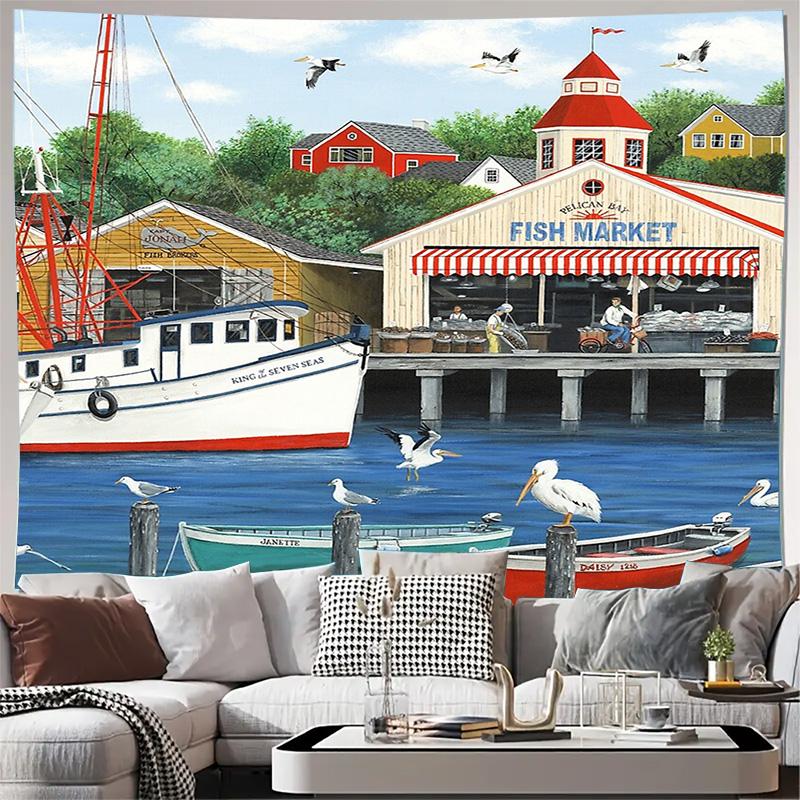 Coastal Ocean Tapestry Sea Landscape Wall Hanging Nature Home Decor Beach Themed Room Decor Wall Art Room Divider 70X100CM