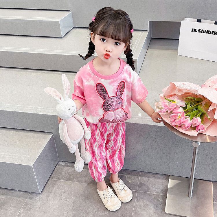 Girls Summer Fashion 2 Piece Set Cute Short Sleeve Top And Long Pants Baby Casual Outfit