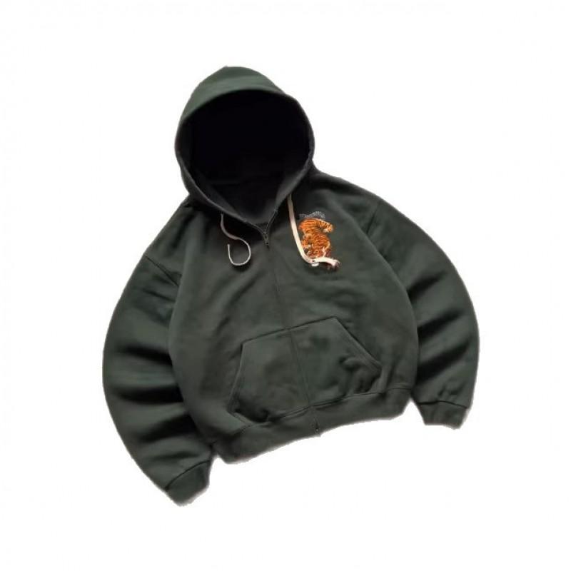 Ins Style Embroidered Zip Up Hoodie Streetwear Loose Fit Sweatshirt Teens