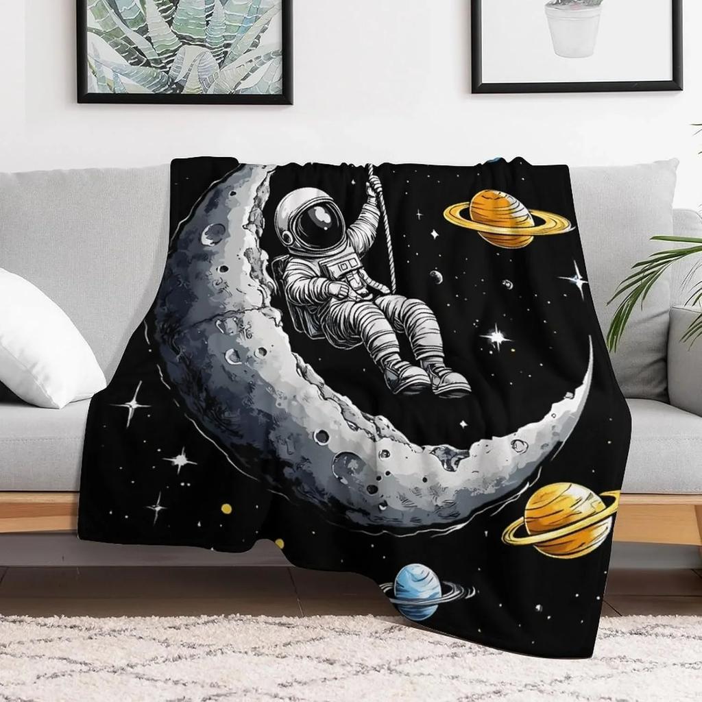 Astronaut & Space Pattern Soft Throw Blanket – Perfect for Pop Art, Animal Lovers, Couch, Bed, Car, Home, Camping, All-Season