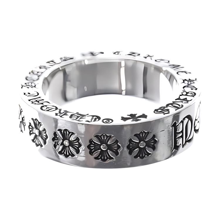 

Срібна каблучка 925 проби Chrome Hearts з гравіюванням літер та безперервним візерунком Унісекс каблучки CH0000257 Basic Packaging-Dust Bag,5.5