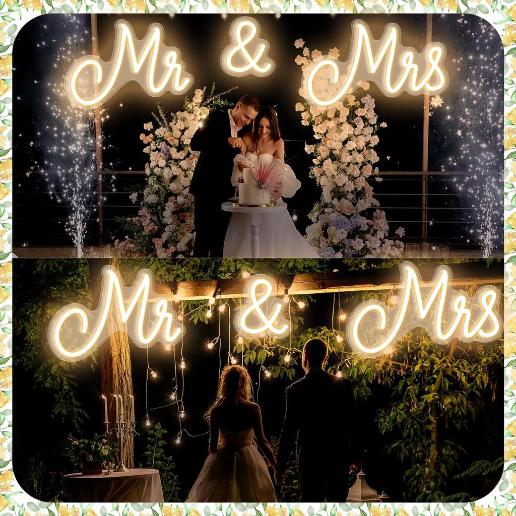 Mr Mrs Neon Sign LED Light with Dimmable Switch Wedding Better Together Neon Sign for Room Engagement Party Anniversary Wall Art