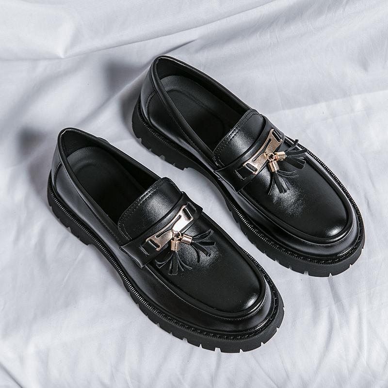 Platform Business Formal Leather Shoes Round Toe Shoes Tassels Loafers Luxury Casual Increase Oxford Shoes Black Wedding Shoes